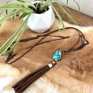 Turquoise and Brown Tassel Necklace